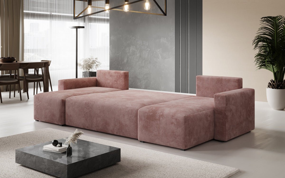 Designer Sofa Melva U mit Schlaf- und Klappfunktion in Cord