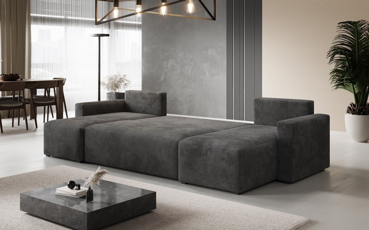 Designer Sofa Melva U mit Schlaf- und Klappfunktion in Cord