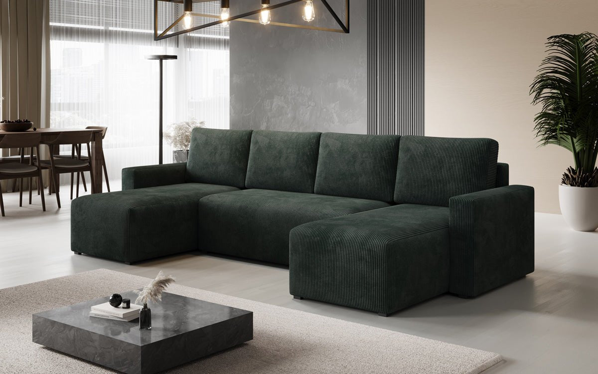 Designer Sofa Melva U mit Schlaf- und Klappfunktion in Cord