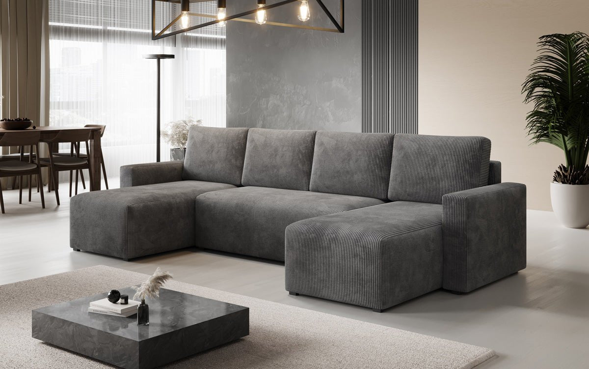 Designer Sofa Melva U mit Schlaf- und Klappfunktion in Cord