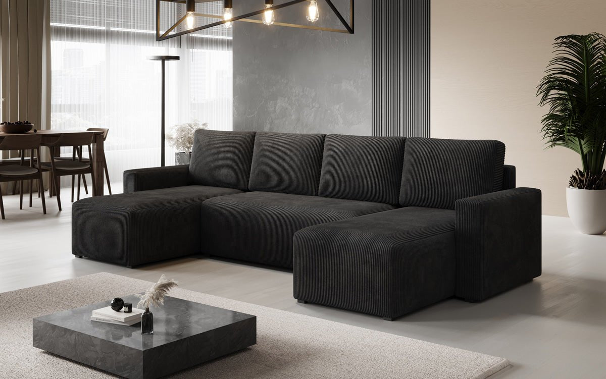 Designer Sofa Melva U mit Schlaf- und Klappfunktion in Cord