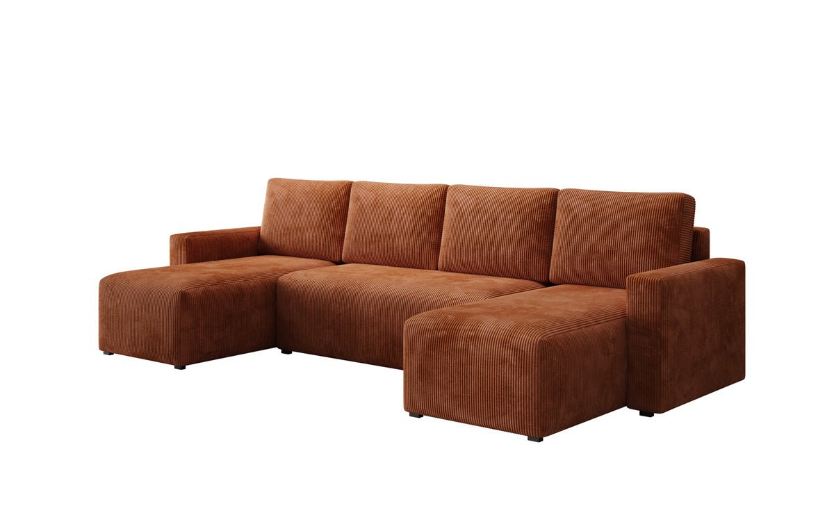 Designer Sofa Melva U mit Schlaf- und Klappfunktion in Cord