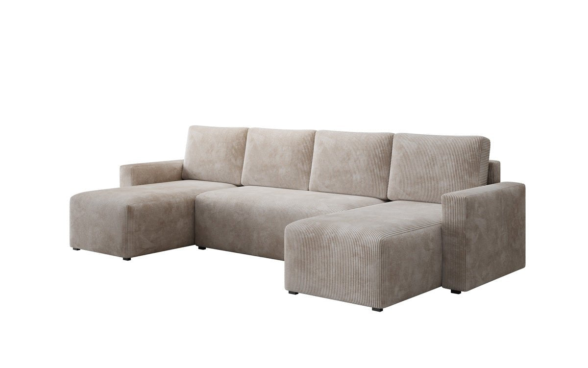 Designer Sofa Melva U mit Schlaf- und Klappfunktion in Cord