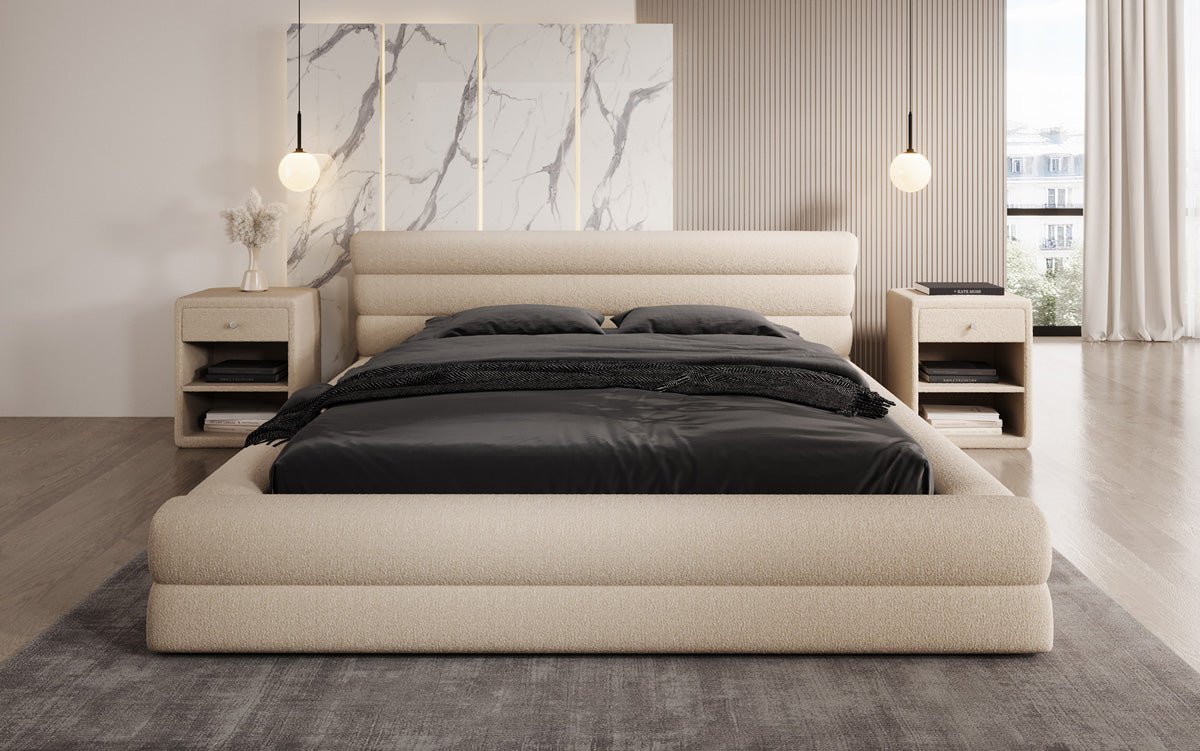 Designer Polsterbett Velana Bouclé mit Stauraum