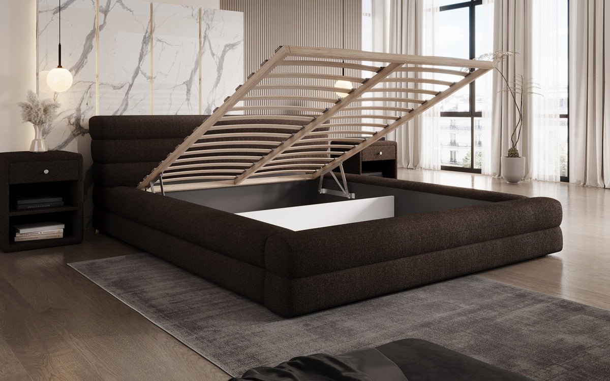 Designer Polsterbett Velana Bouclé mit Stauraum