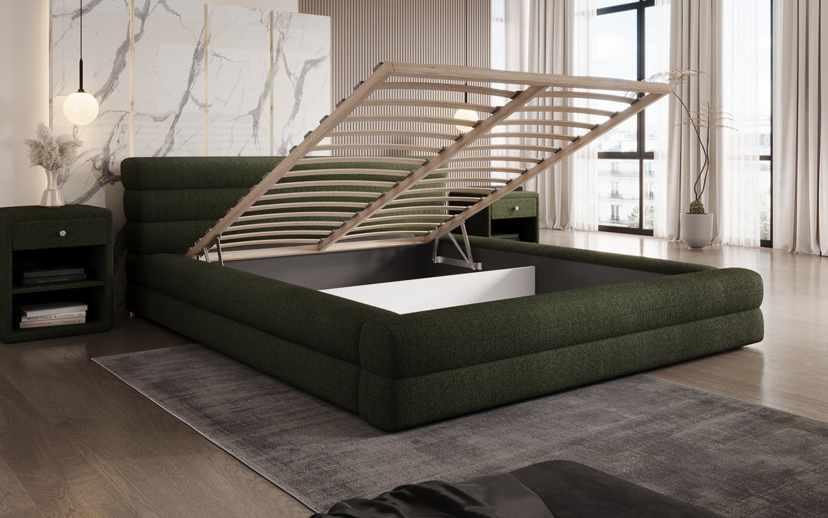 Designer Polsterbett Velana Bouclé mit Stauraum