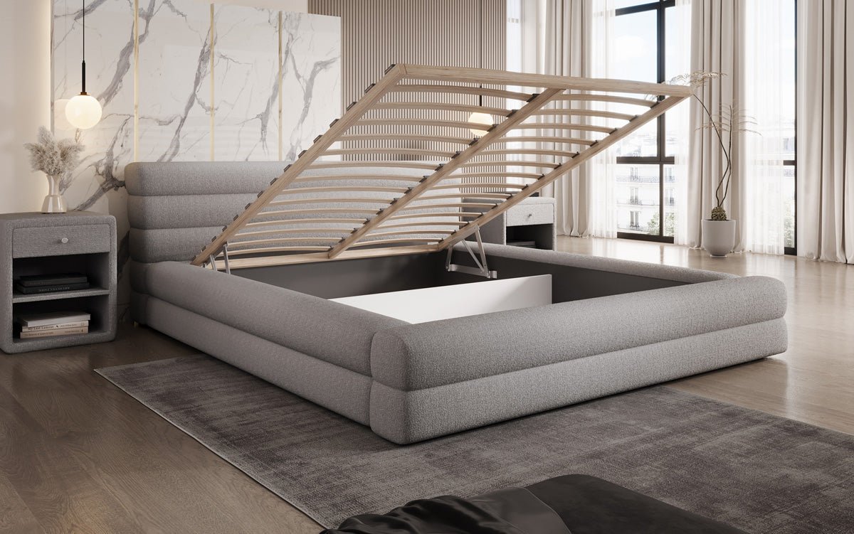 Designer Polsterbett Velana Bouclé mit Stauraum