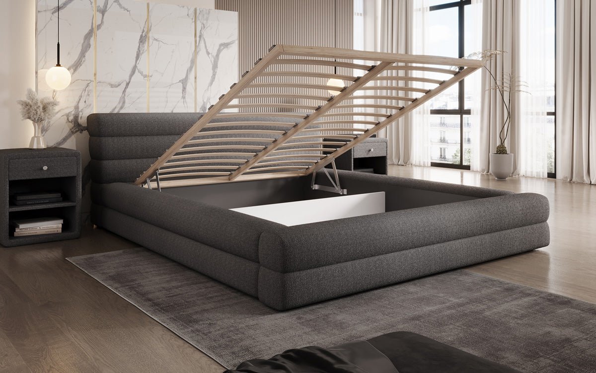 Designer Polsterbett Velana Bouclé mit Stauraum