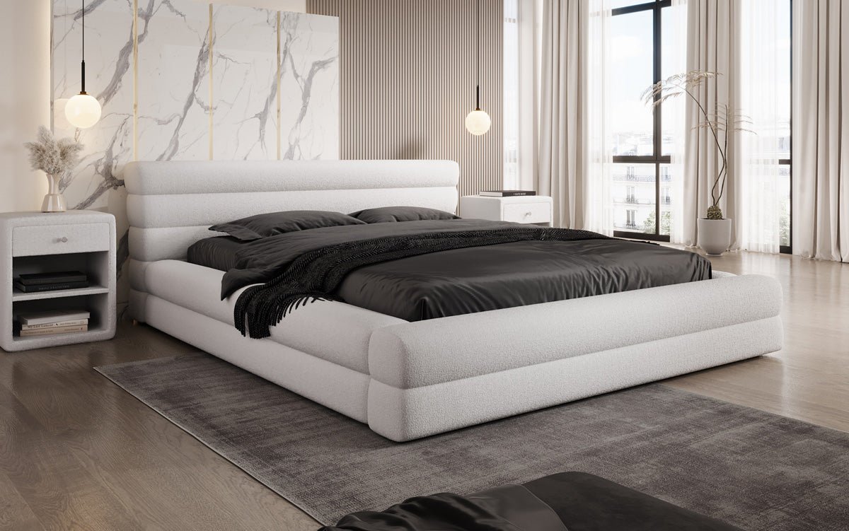 Designer Polsterbett Velana Bouclé mit Stauraum