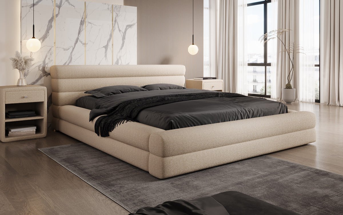 Designer Polsterbett Velana Bouclé mit Stauraum