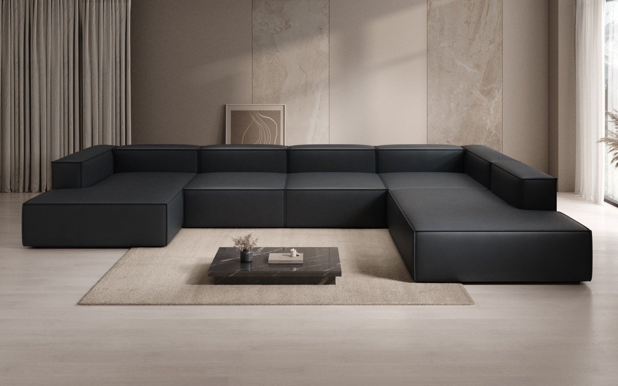 Designer Sofa Lesley U XXL in Echtleder