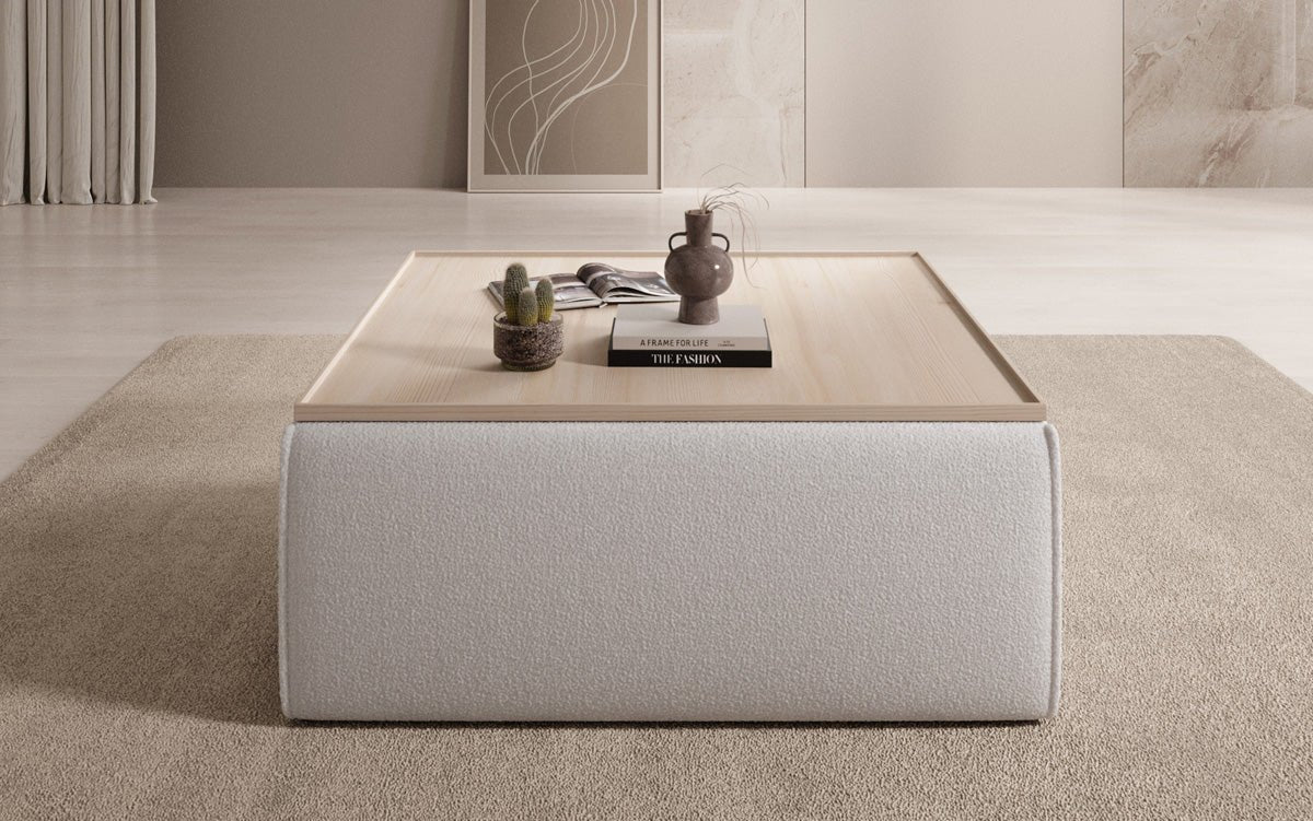 Beistellhocker/Couchtisch Lesley mit Stauraum in Bouclé