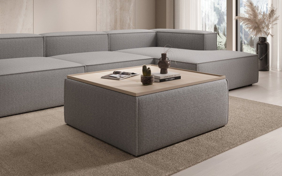 Beistellhocker/Couchtisch Lesley mit Stauraum in Bouclé