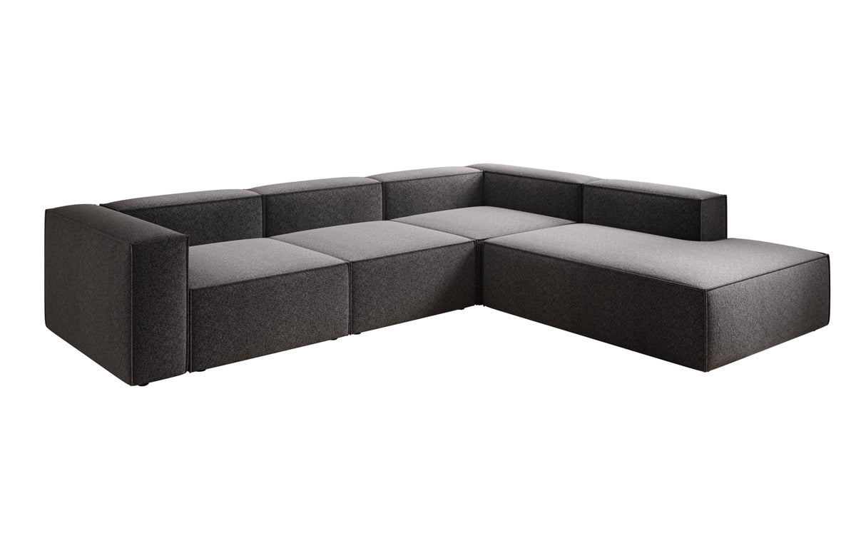 Designer Sofa Lesley L mit langer Ottomane in Strukturstoff