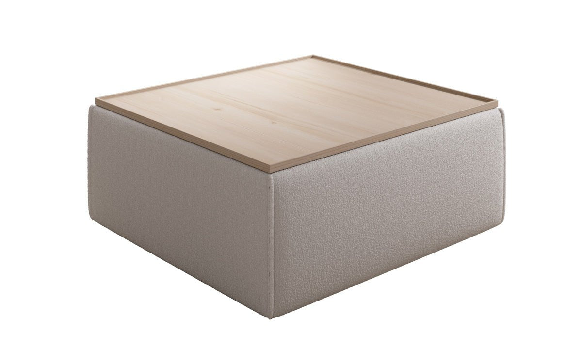 Beistellhocker/Couchtisch Lesley mit Stauraum in Bouclé