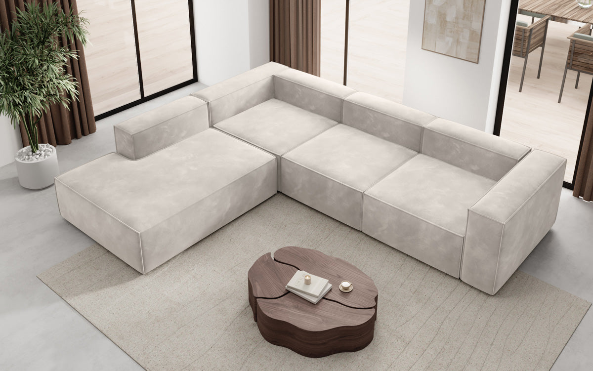 Designer Sofa Lesley L met lange ottomaan in Fluweel