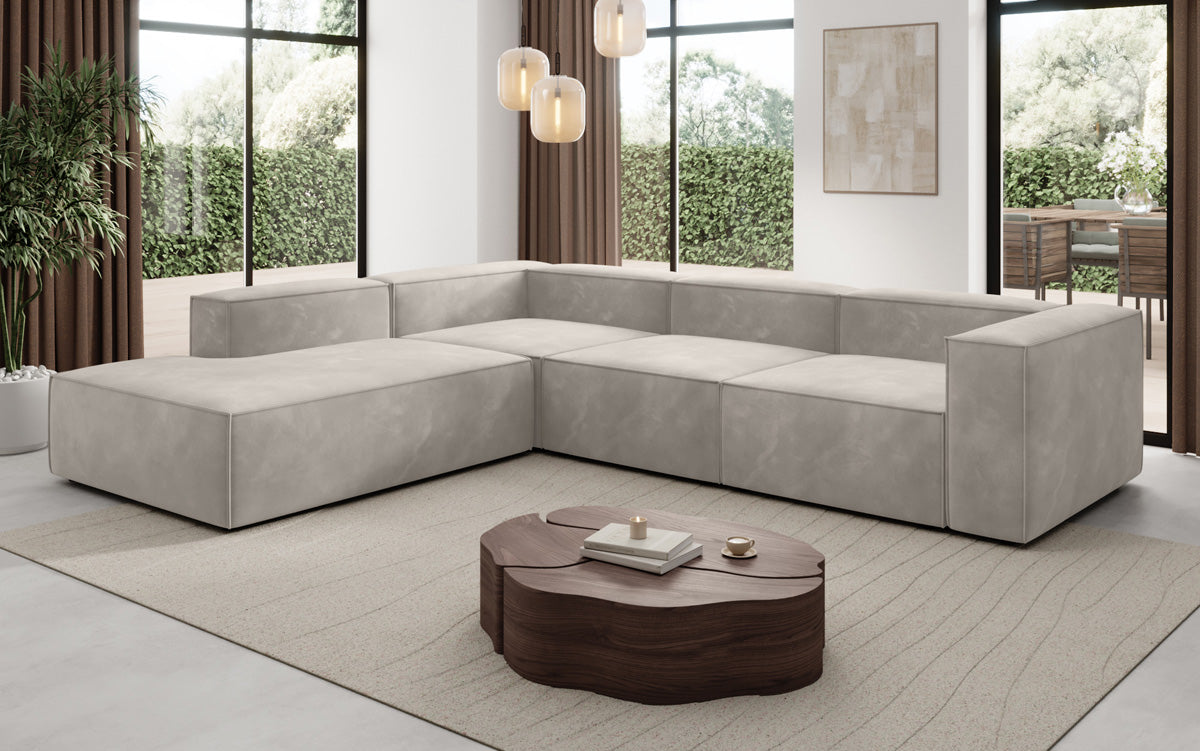 Designer Sofa Lesley L met lange ottomaan in Fluweel