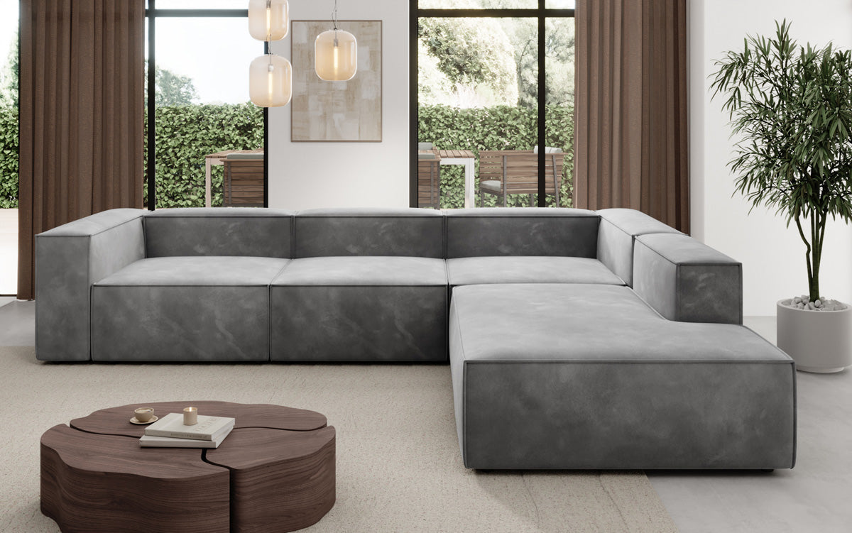 Designer Sofa Lesley L met lange ottomaan in Fluweel