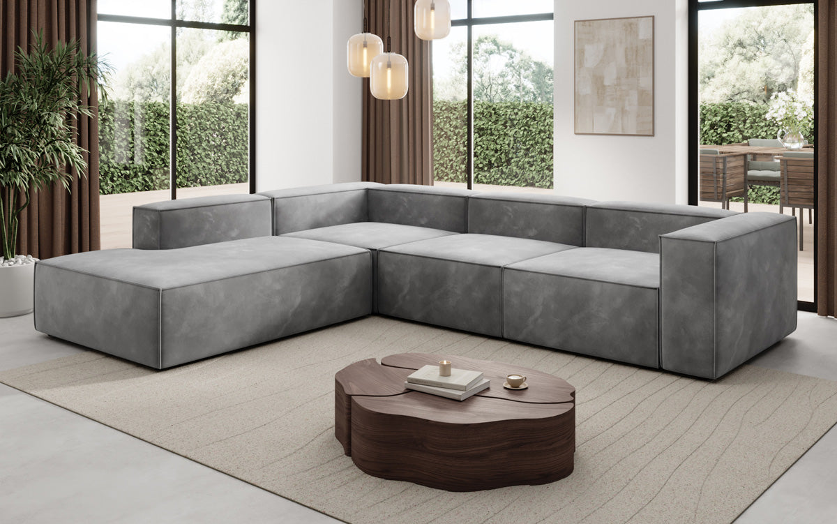 Designer Sofa Lesley L met lange ottomaan in Fluweel