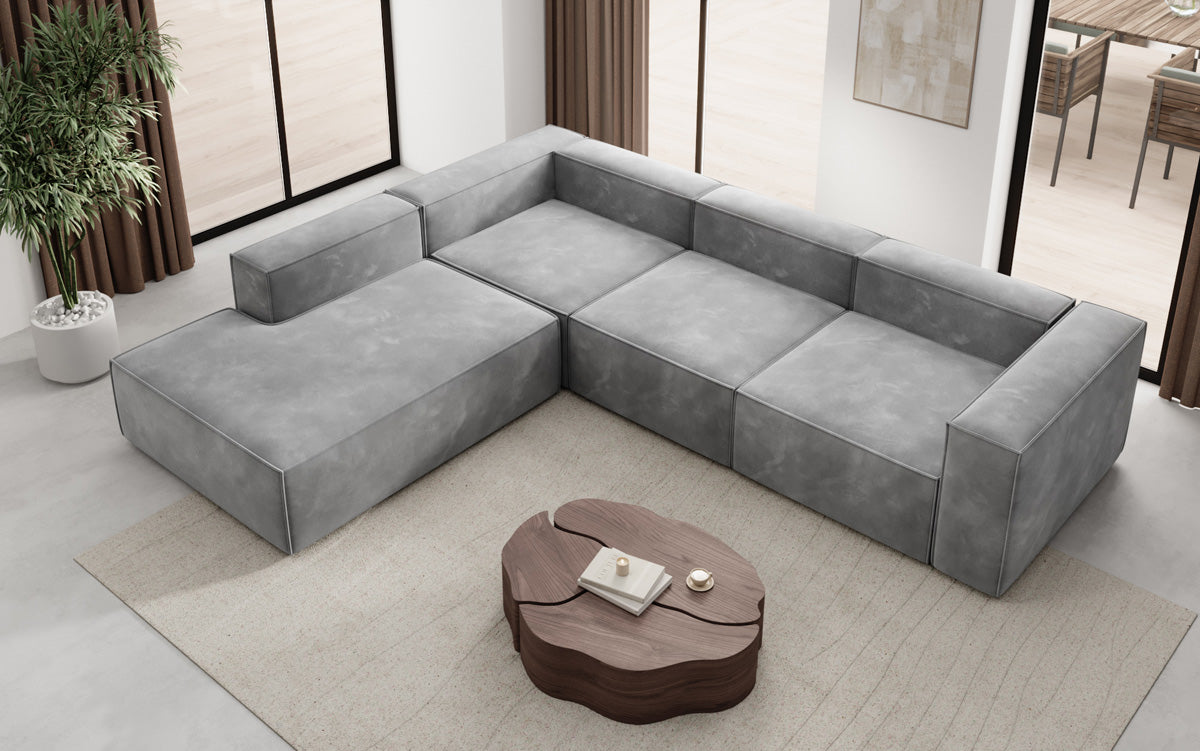 Designer Sofa Lesley L met lange ottomaan in Fluweel