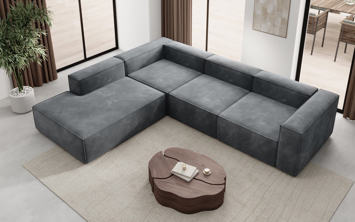 Designer Sofa Lesley L mit langer Ottomane in Samt