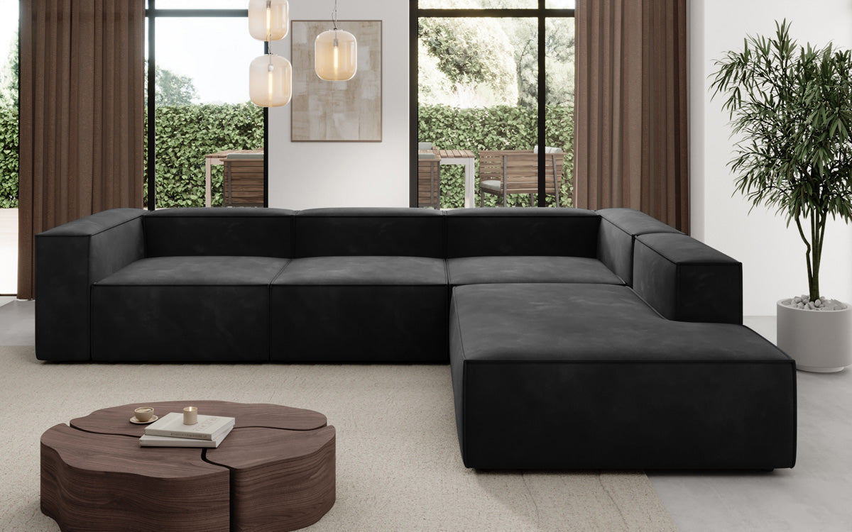 Designer Sofa Lesley L met lange ottomaan in Fluweel
