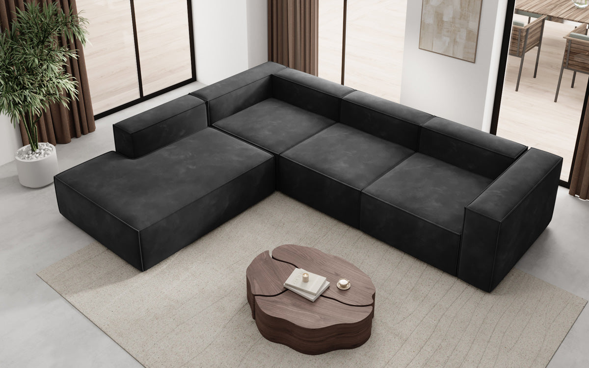 Designer Sofa Lesley L met lange ottomaan in Fluweel
