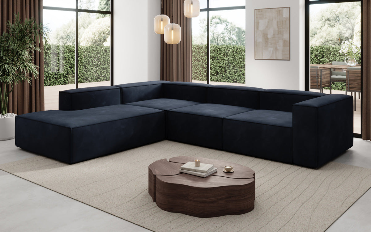 Designer Sofa Lesley L met lange ottomaan in Fluweel