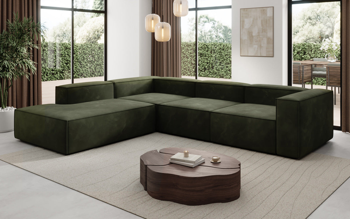 Designer Sofa Lesley L met lange ottomaan in Fluweel
