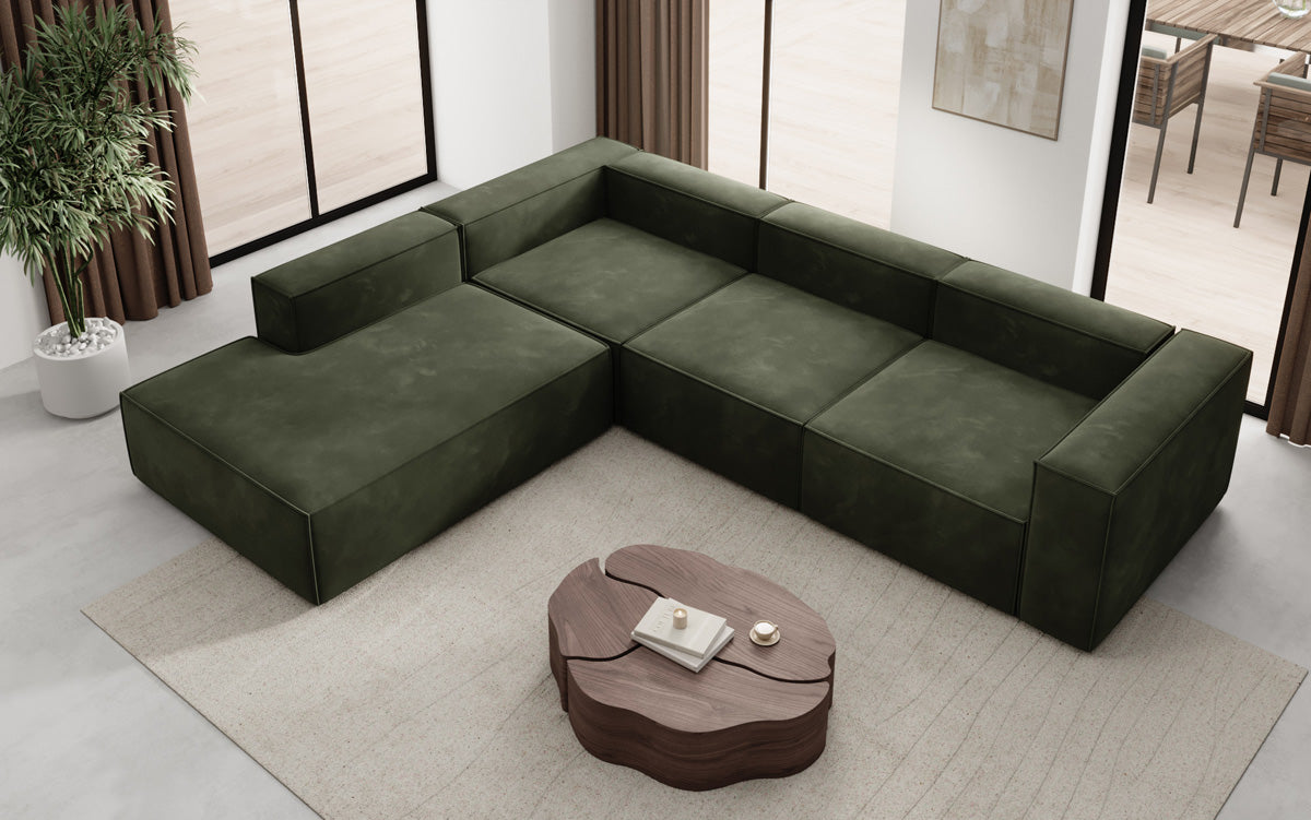 Designer Sofa Lesley L met lange ottomaan in Fluweel