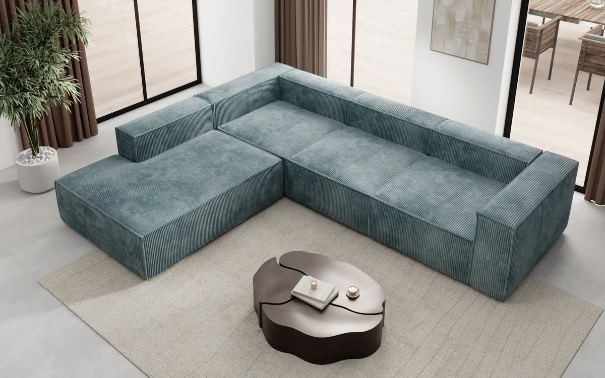 Designer Sofa Lesley L with long ottoman in corduroy