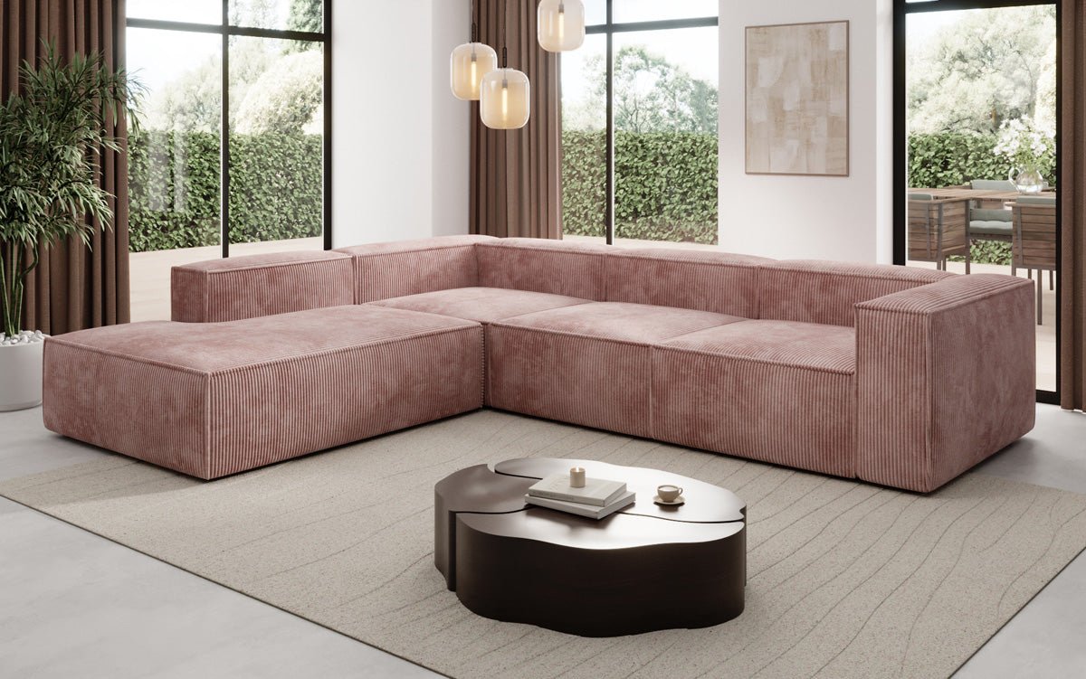 Designer Sofa Lesley L mit langer Ottomane in Cord