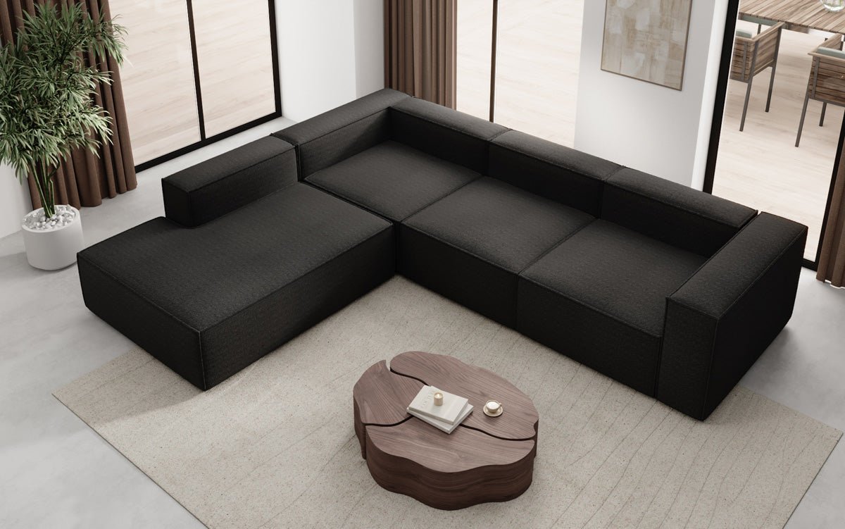 Designer Sofa Lesley L mit langer Ottomane in Bouclé