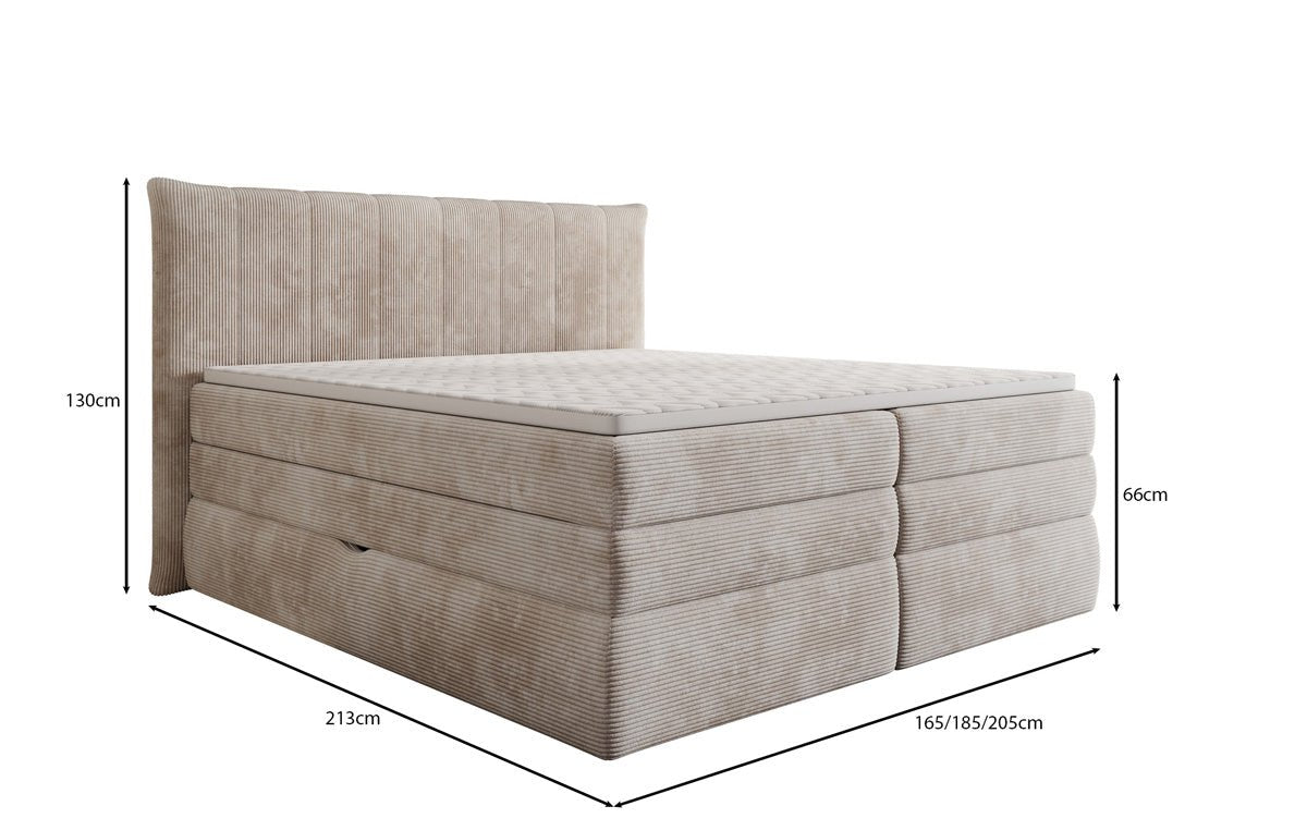 Lit boxspring Stella avec rangement en Côtelé