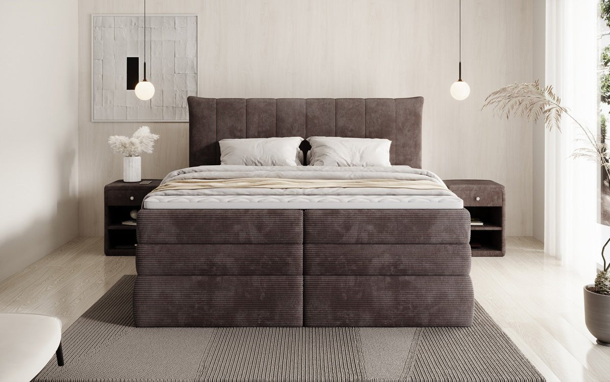 Lit boxspring Stella avec rangement en Côtelé