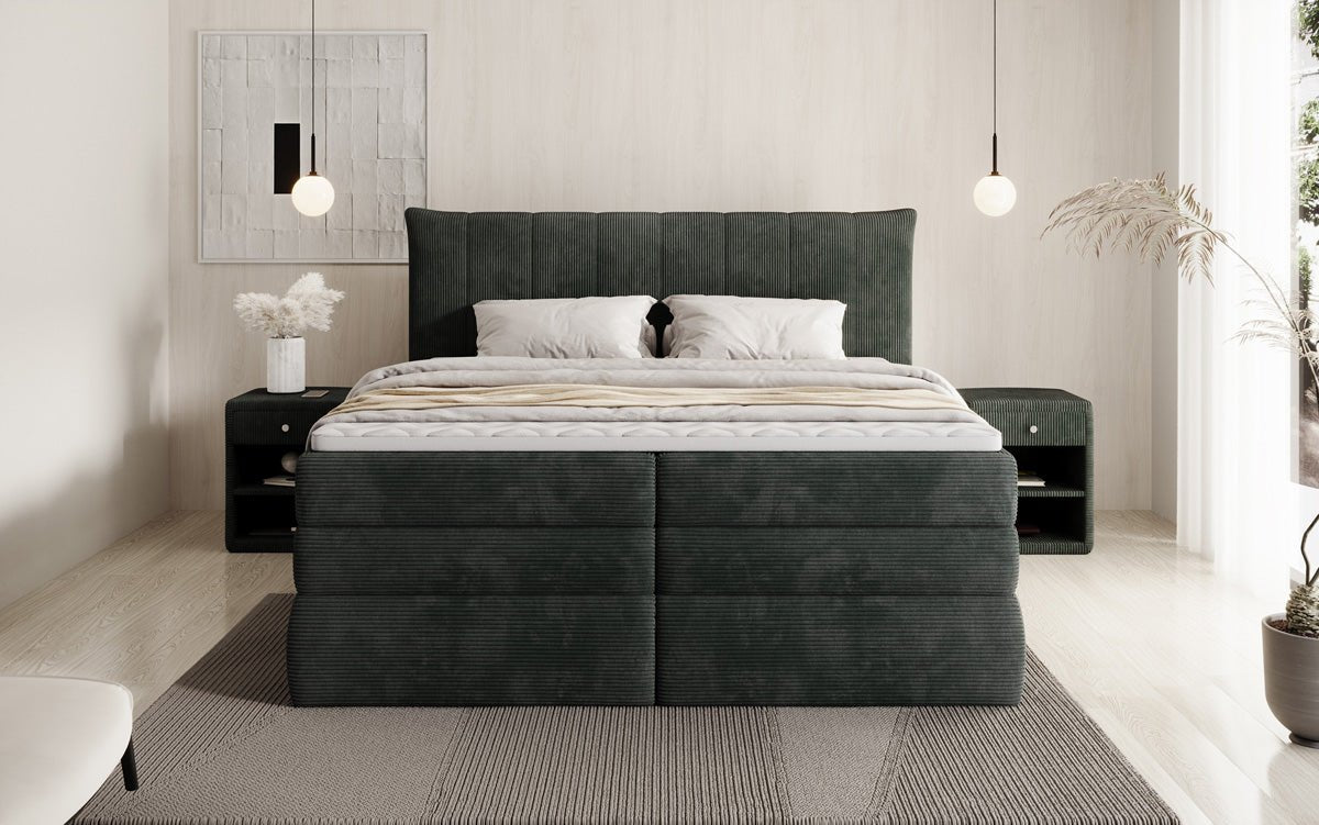 Lit boxspring Stella avec rangement en Côtelé