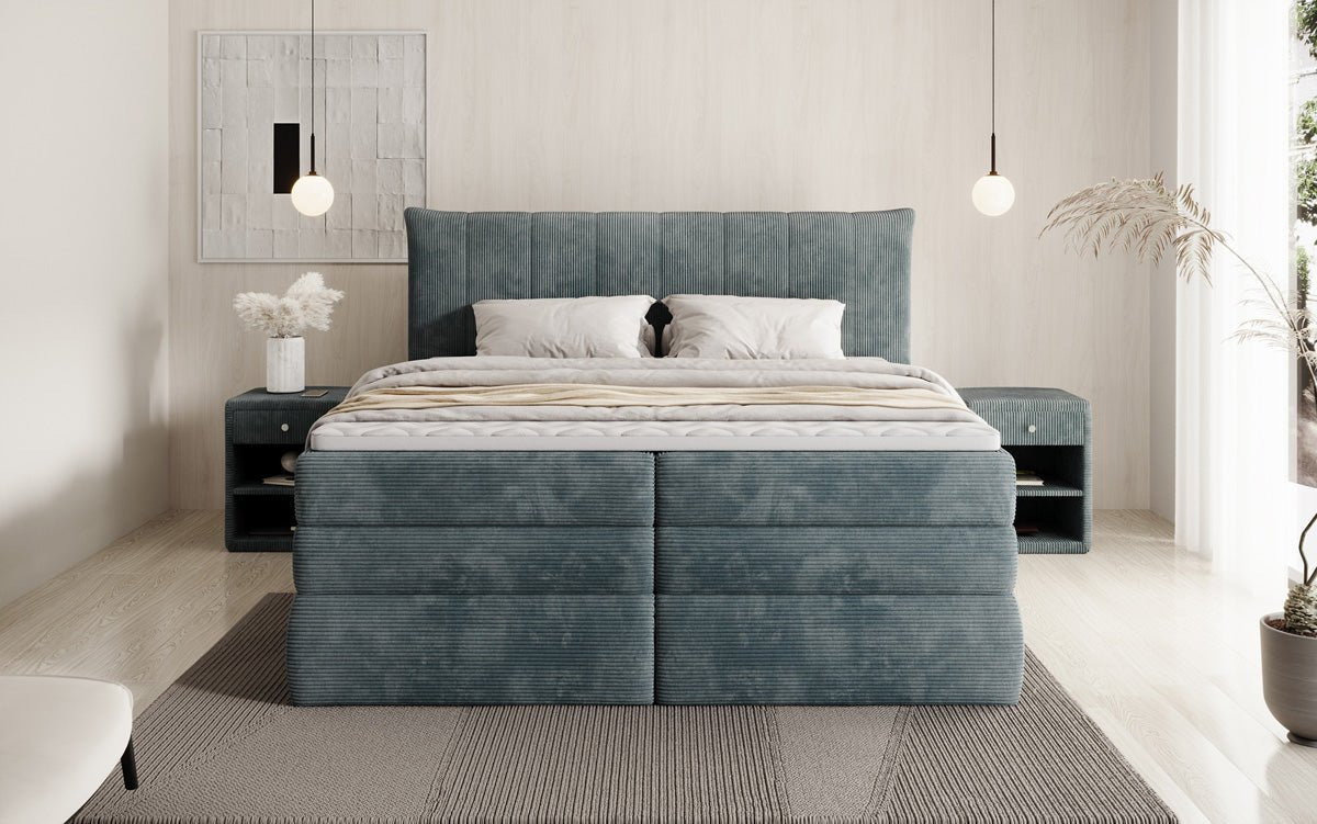 Lit boxspring Stella avec rangement en Côtelé