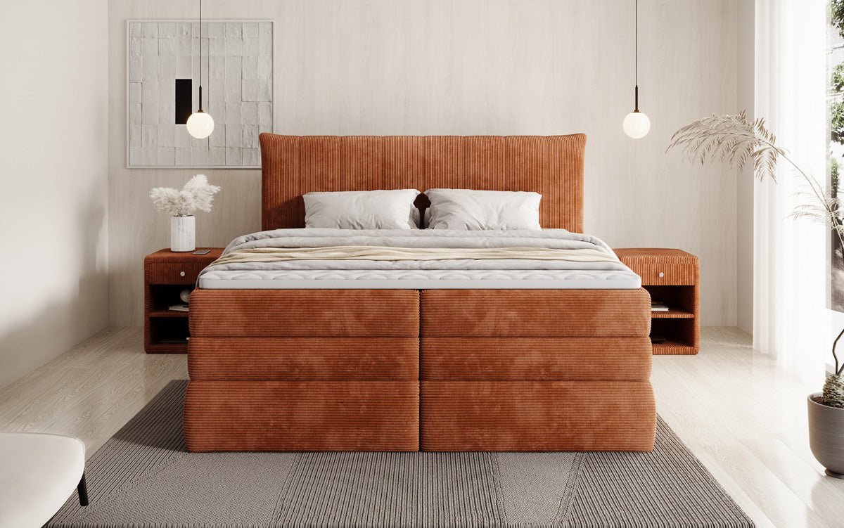 Lit boxspring Stella avec rangement en Côtelé