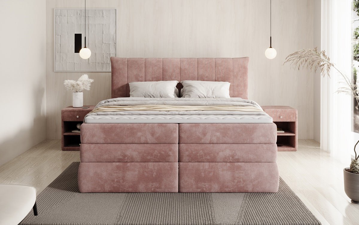 Lit boxspring Stella avec rangement en Côtelé