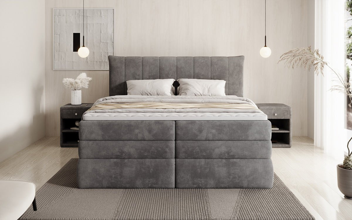 Lit boxspring Stella avec rangement en Côtelé