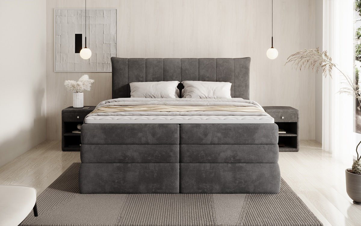 Lit boxspring Stella avec rangement en Côtelé