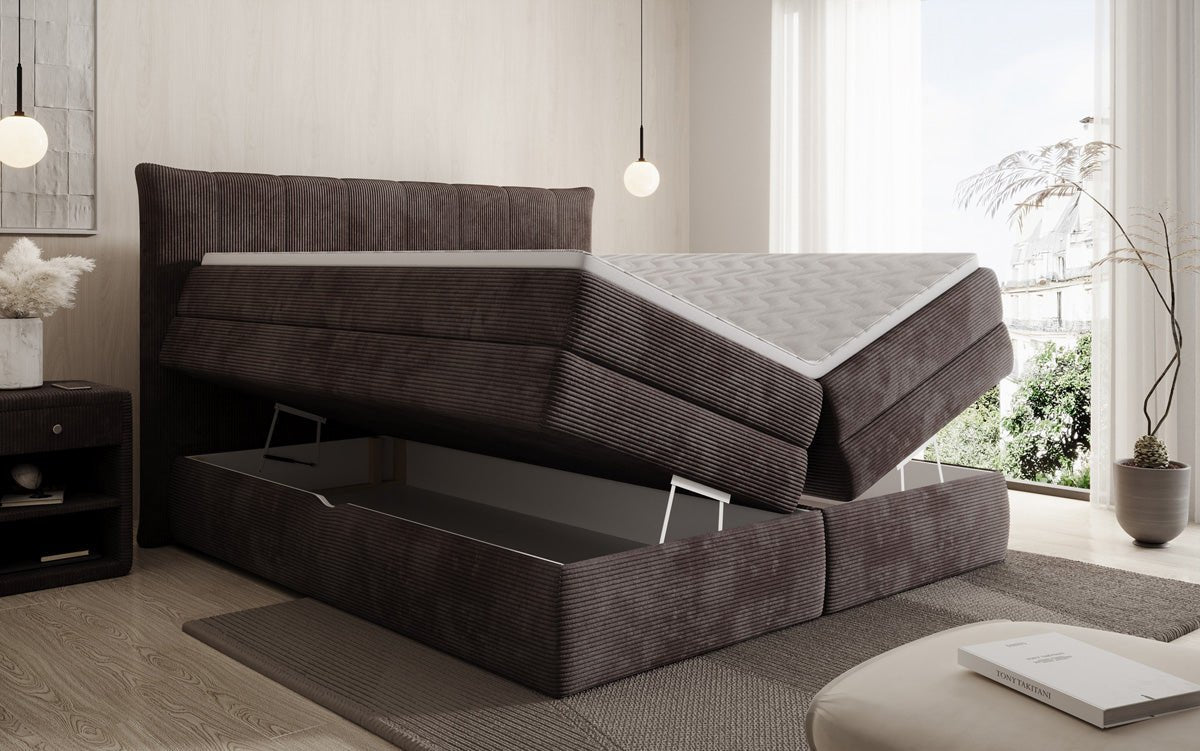 Lit boxspring Stella avec rangement en Côtelé