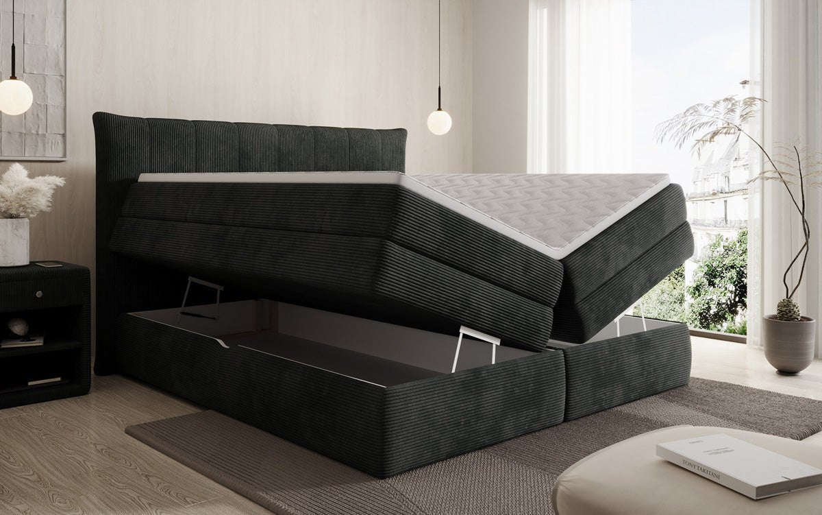 Lit boxspring Stella avec rangement en Côtelé