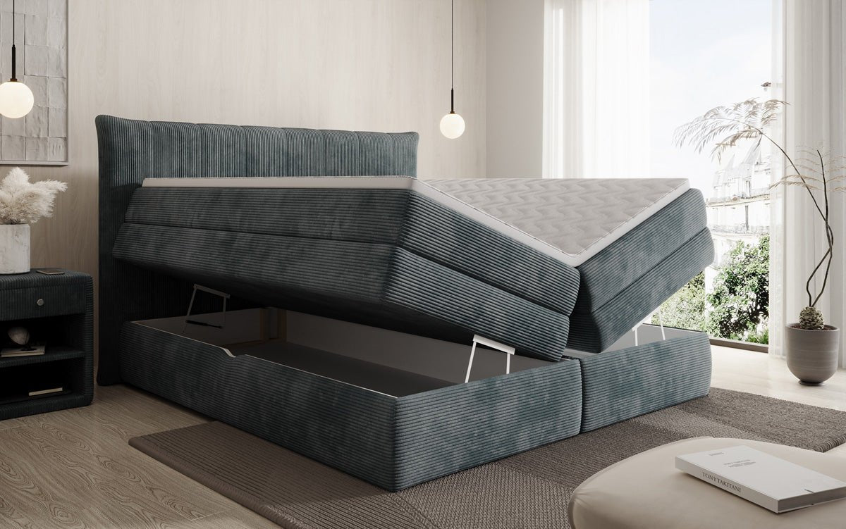 Lit boxspring Stella avec rangement en Côtelé