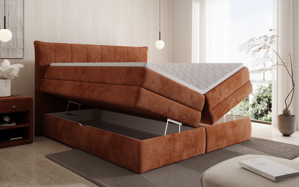 Lit boxspring Stella avec rangement en Côtelé