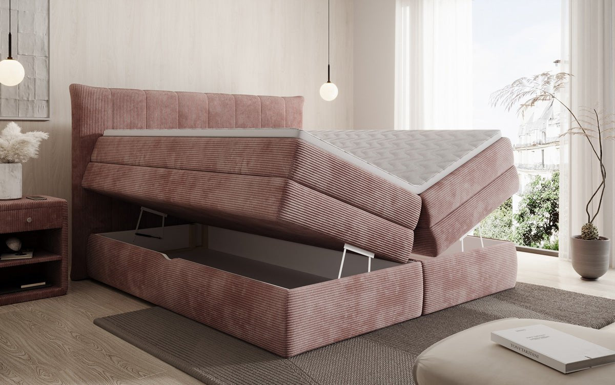 Lit boxspring Stella avec rangement en Côtelé