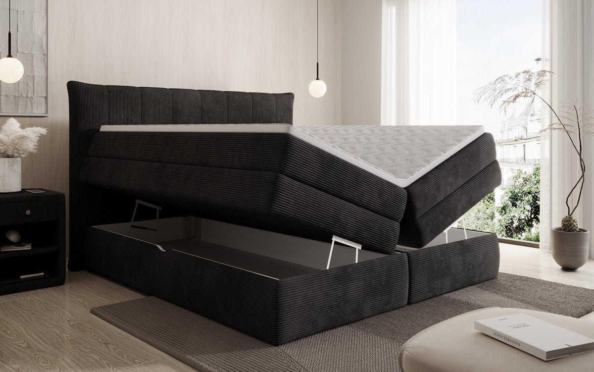 Lit boxspring Stella avec rangement en Côtelé