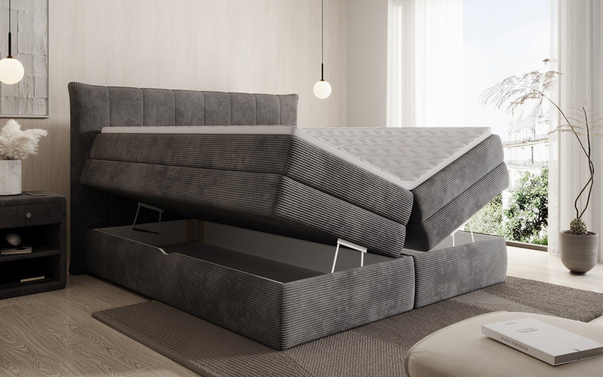 Lit boxspring Stella avec rangement en Côtelé