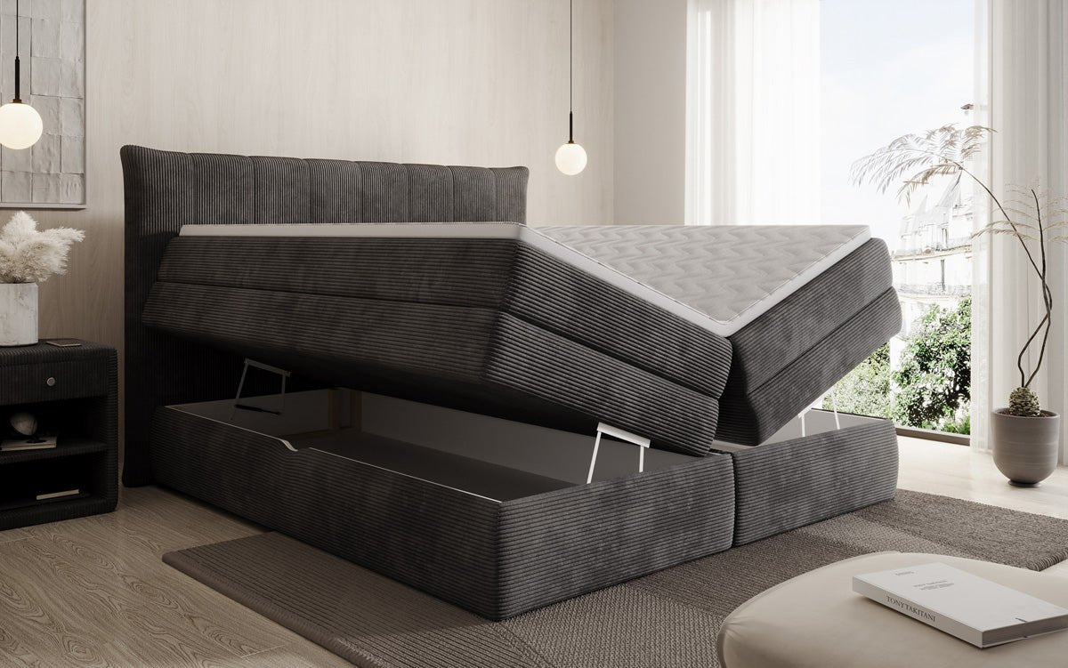 Lit boxspring Stella avec rangement en Côtelé