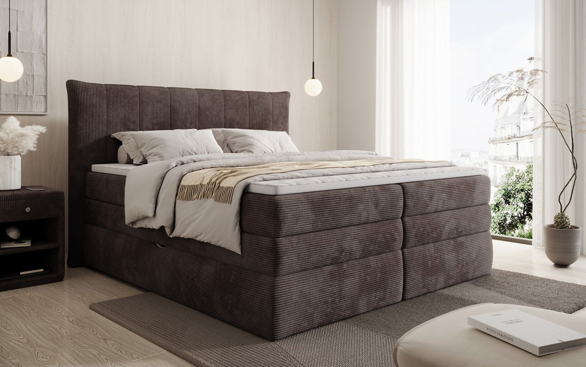 Lit boxspring Stella avec rangement en Côtelé